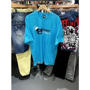 Vintage Stussy Crown King Worldwide Blue T-Shirt Size XL New Without Tags
